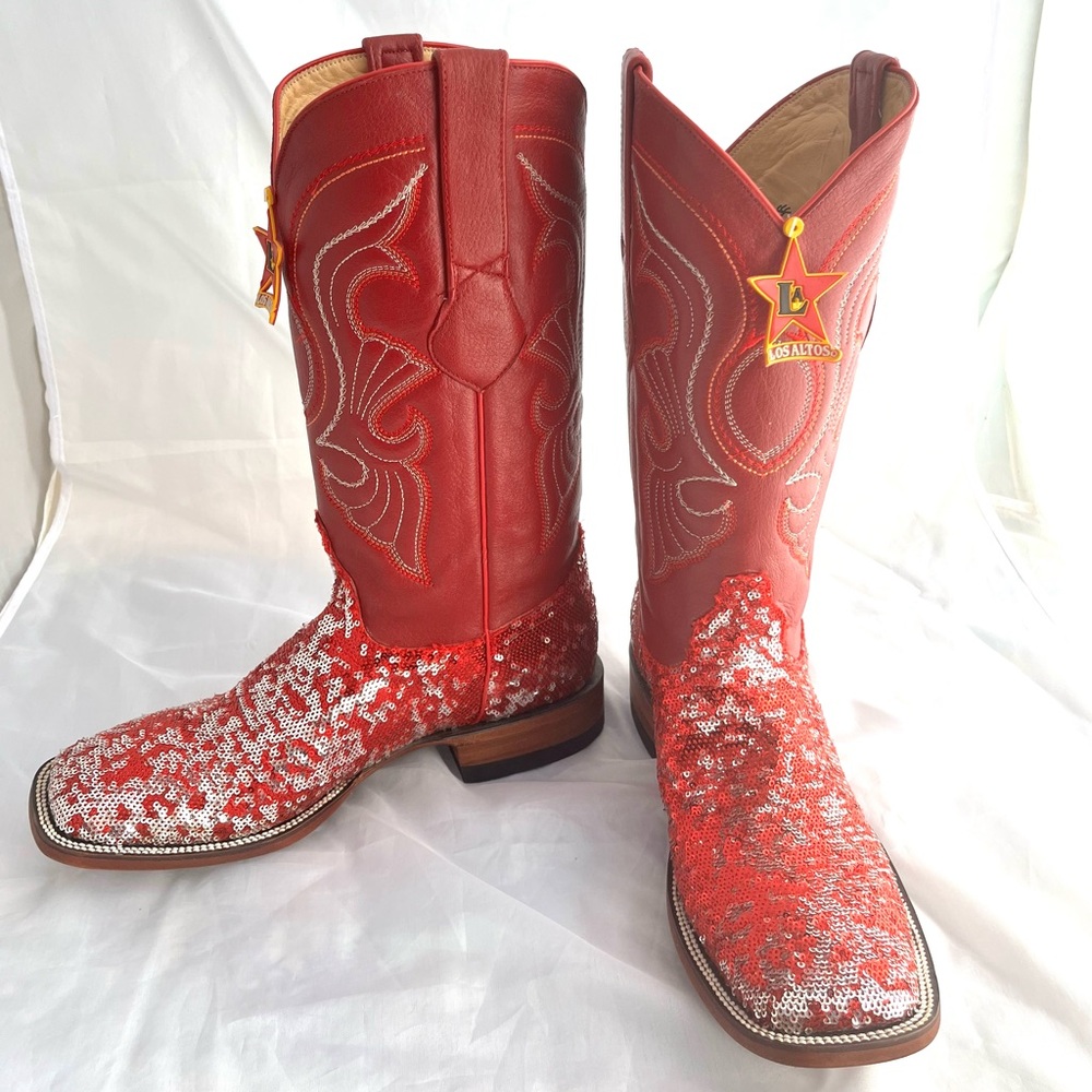 Men’s Cowboy Boots Los Altos Western Red leather with sequins size 10,5